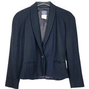 Vintage Jennifer Moore Blazer Womens 12 Navy Blue Wool Peplum Shawl Collar